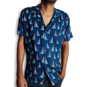 Cuban Half Sleeve Shirt Surfing Style Blue